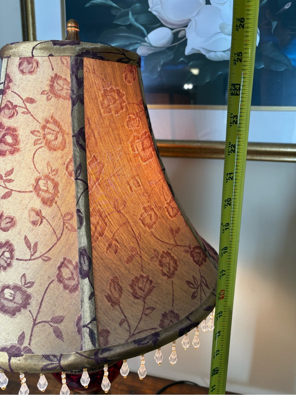 Decorative Red and Gold Table Lamp with Beaded Shade - Picture 13 of 15